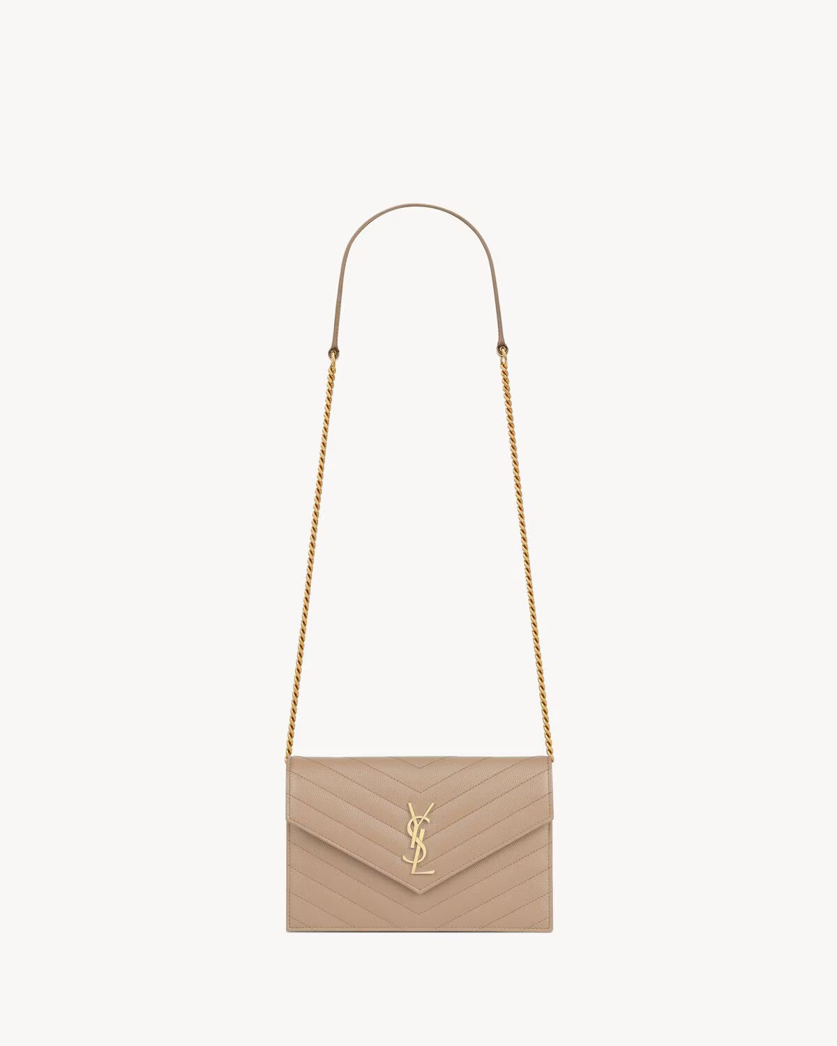 Beige Saint Laurent Quilted Bag with Gold-Tone Logo
